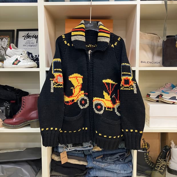 VTG 빈티지 트랙터 자수 블랙 코위찬 집업 가디건 