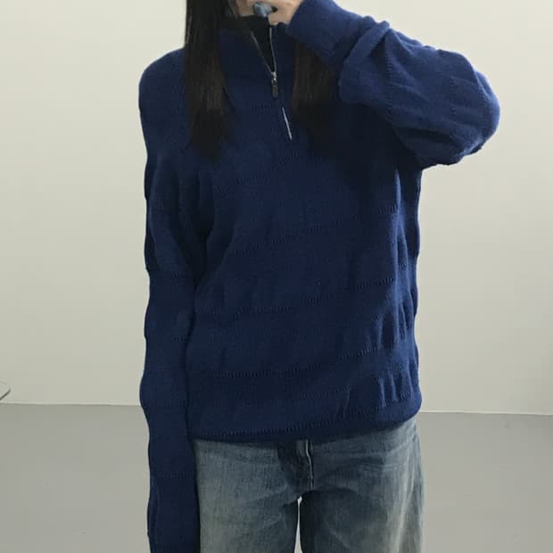 제이프레스 반 집업 네이비 니트