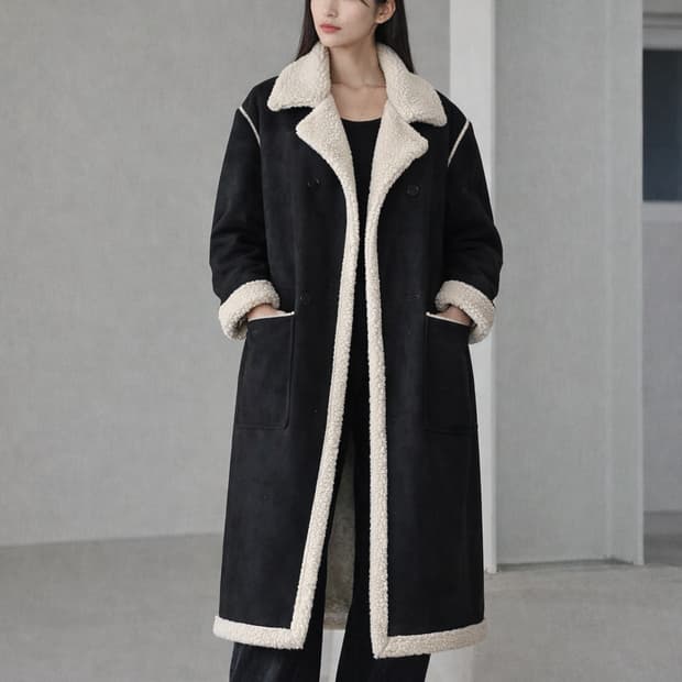 청담동 편집샵 블랙 롱 에코퍼 무스탕 코트 FREE