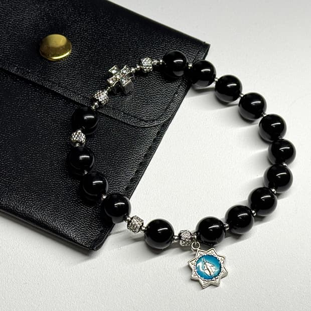 (핸드메이드) 천연석 오닉스 아더 포인트 묵주 팔찌