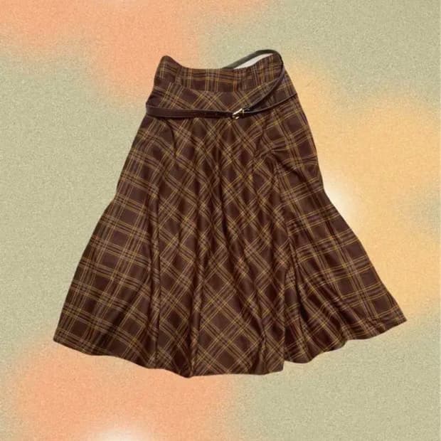 빈티지 브라운 체크 롱스커트 치마 (+벨트)