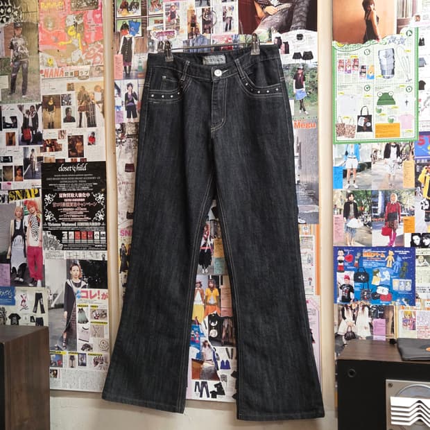 빈티지 큐빅 포인트 흑청 부츠컷 팬츠