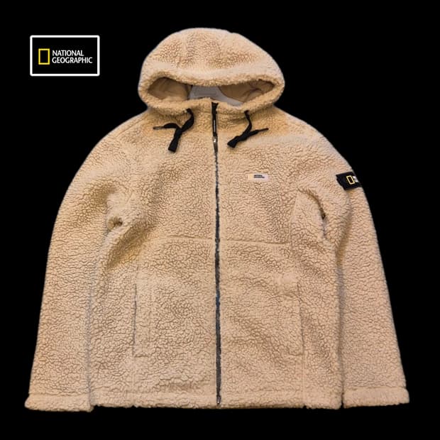 M 내셔널지오그래픽 베이지 후리스 후드집업 