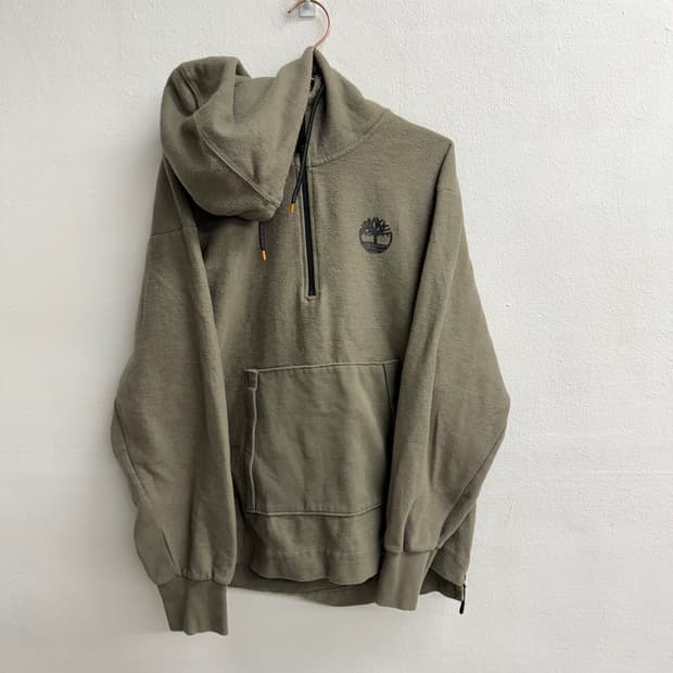 팀버랜드 하프집업 스몰로고 카키 기모 후드티 (L)