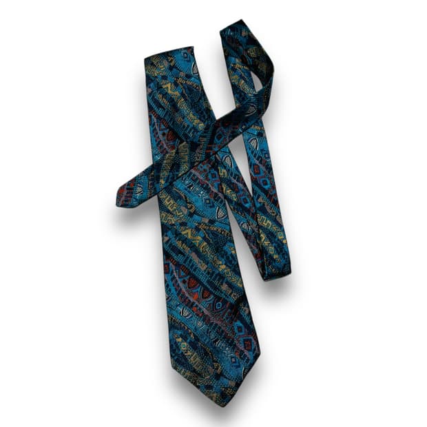 쿠지 90s 케이블 패턴 빈티지 실크 넥타이