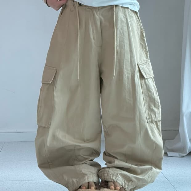 빈티지 베이지 와이드 카고팬츠