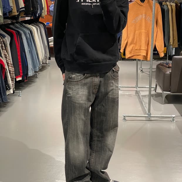 빈티지 스트레이트핏 흑청 데님 팬츠   