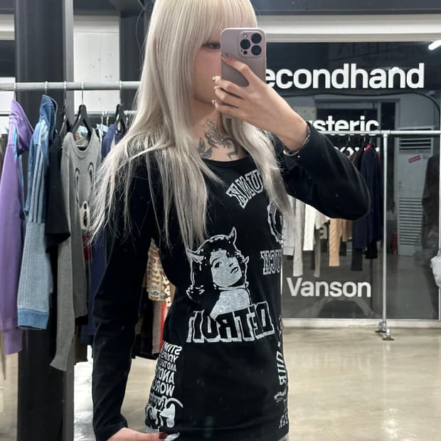 히스테릭 글래머 걸 바이크 롱슬리브 긴팔 티셔츠