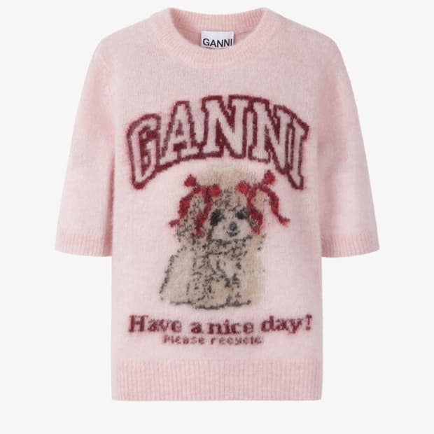 [GANNI] 브러시드 알파카 그래픽 니트 탑