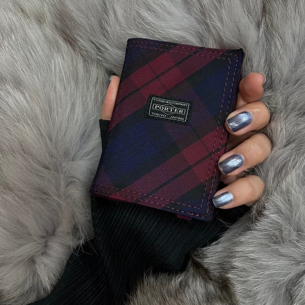 포터 타탄체크 스트랩 카드지갑