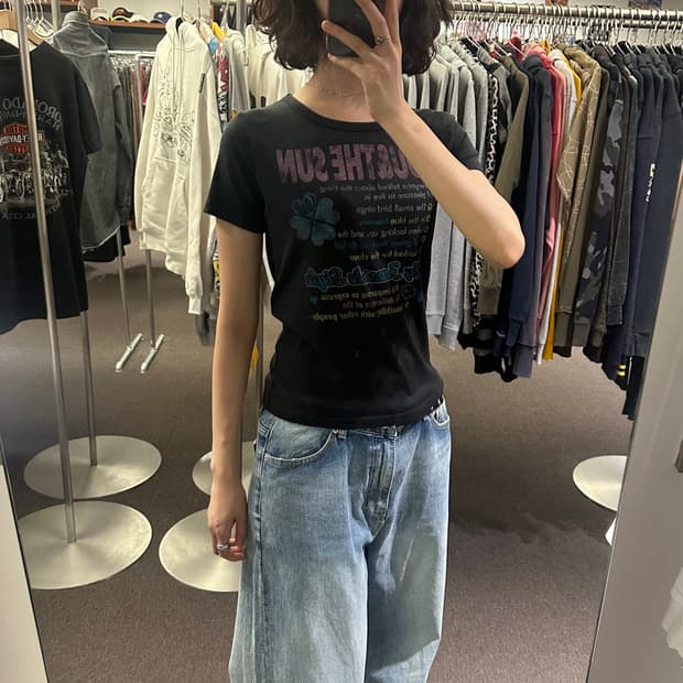 M)Japanese vintage 여성 프린팅 반팔