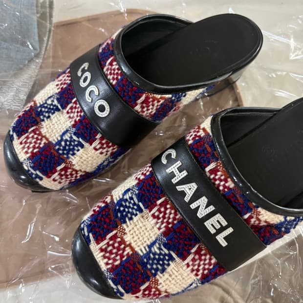 샤넬 트위드 클로그 뮬 슬리퍼 38 정품 245-250