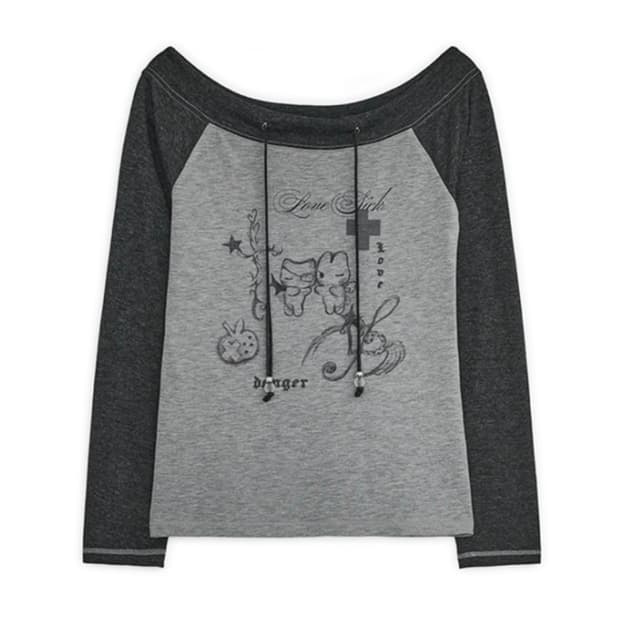 허그유어스킨 러브 시크 드로잉 오프숄더 탑 차콜