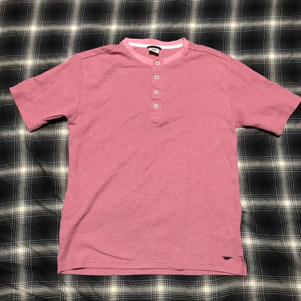 재팬 빈티지 핑크 와플 헨리넥