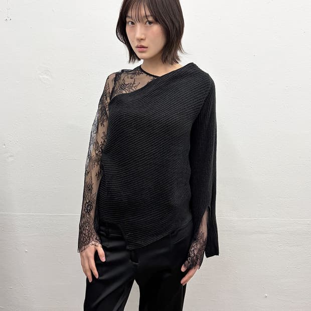 빈티지 레이스 패널 니트 탑