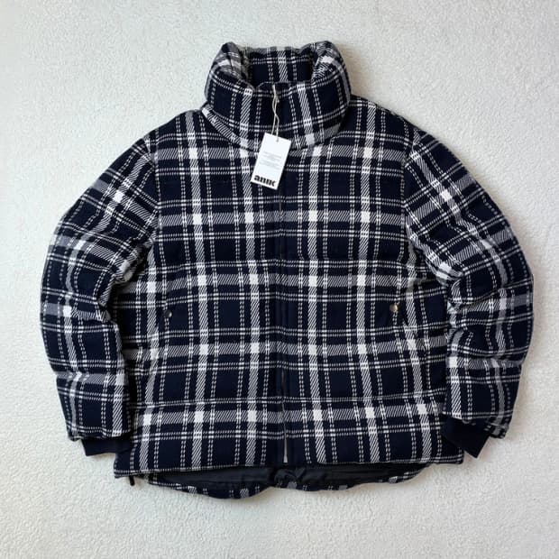 시스템옴므 19FW 양가죽 패치드 체크 덕다운 패딩 PN6010   