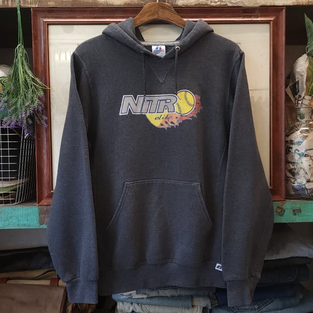 90s 러셀 후드 스웻셔츠 니트로 엘리트 오리지널 빈티지 레터링 S