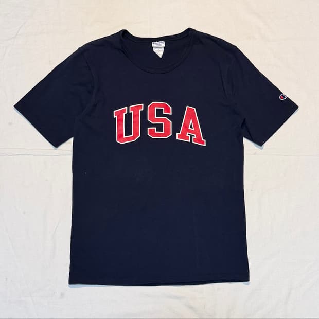챔피온 리버스위브 USA 스펠아웃 티셔츠 네이비