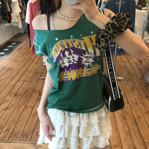 히스테릭글래머 그린 스티치 반팔티