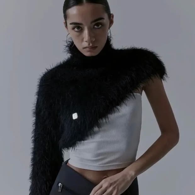 트리밍버드 하이넥 퍼 니트 앙고라 블랙