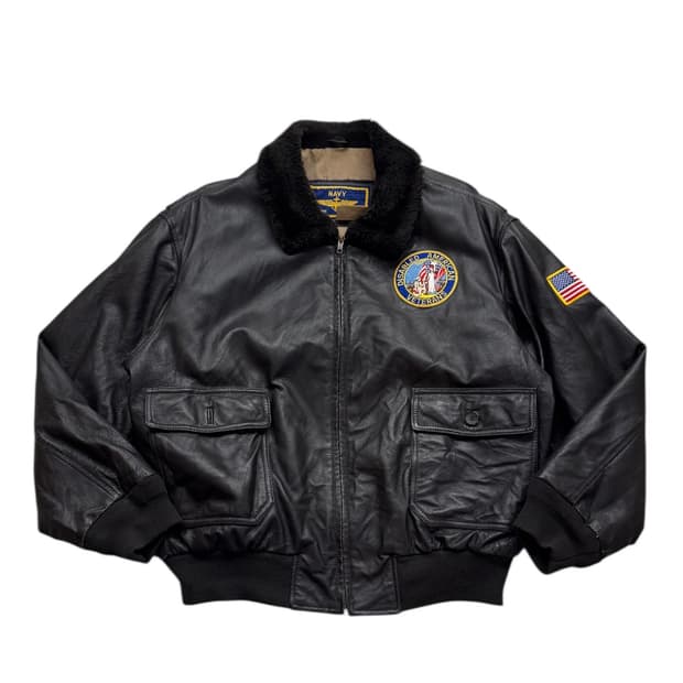90s 에어본 NAVY G1 플라이트 레더자켓