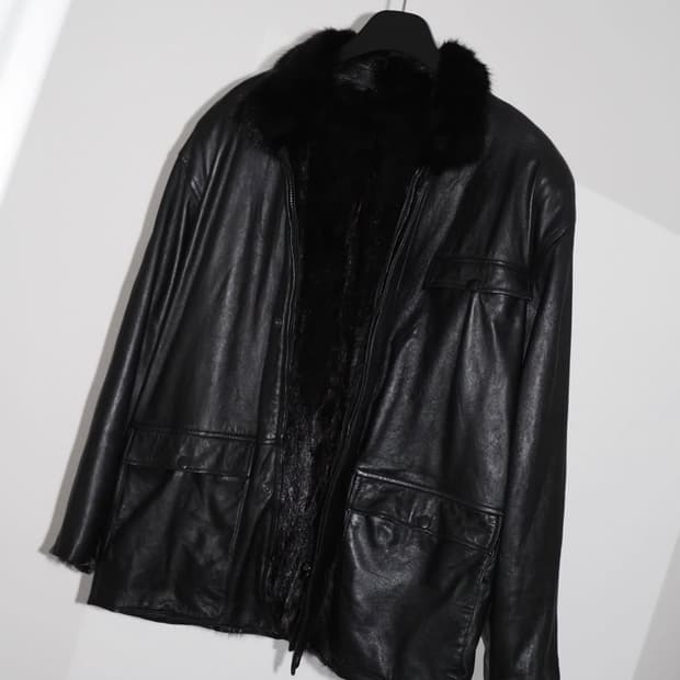 vintage leather&mink reversible jacket