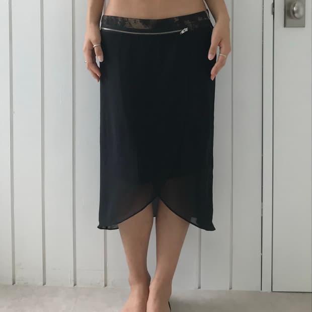Zip layer mesh Midi Skirt