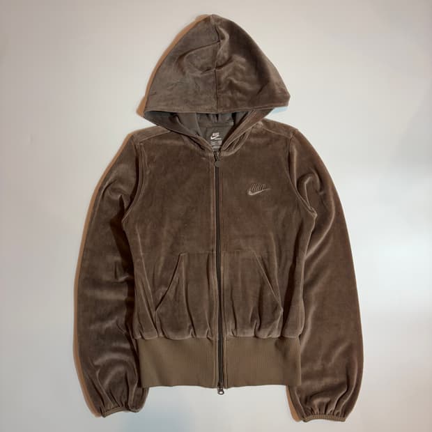 나이키 베이지 투웨이 벨벳 후드 집업