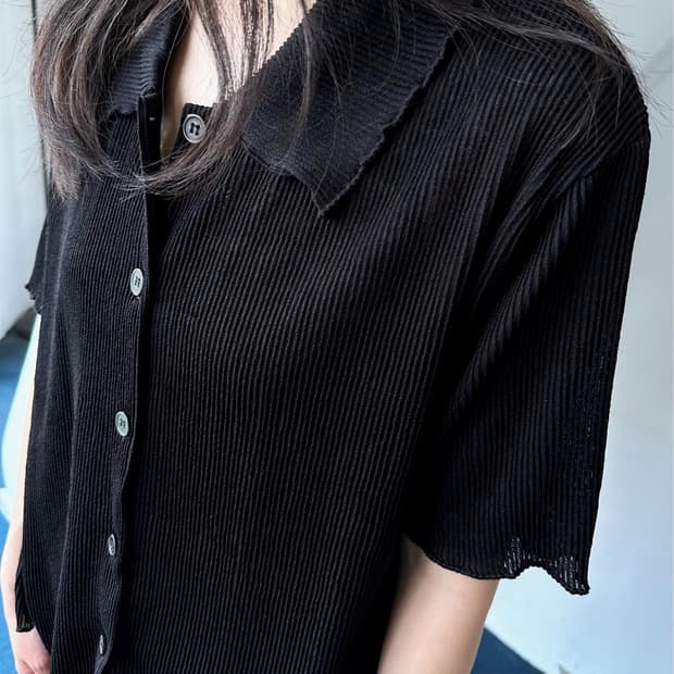 Narrow pleats design sheer shirt