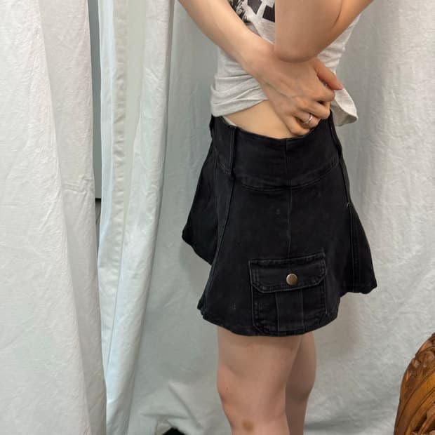 블랙데님 A라인 치마바지