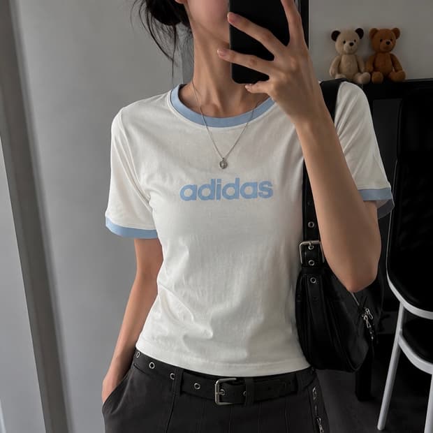 아디다스 y2k 코튼 링거 하늘 반팔티