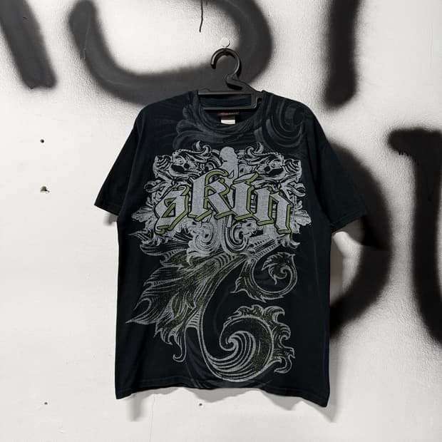 VTG 빈티지 아트 풀 프린팅 고스 락 펑크 반팔 티셔츠