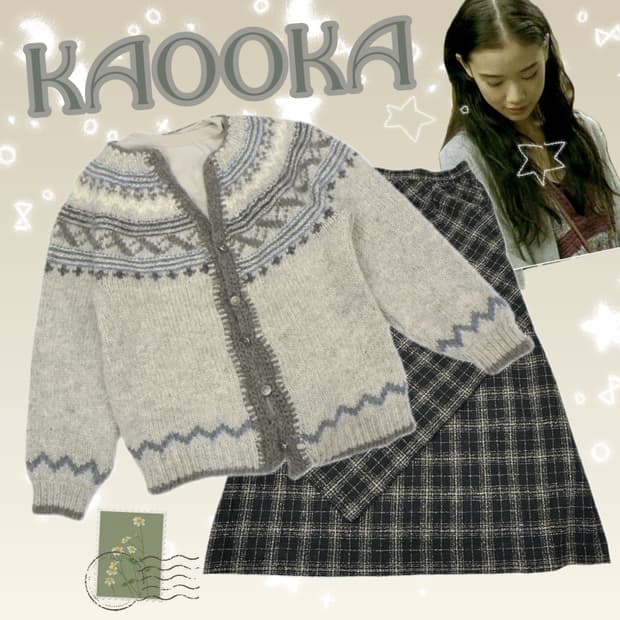 🪶하구미의 겨울 코디세트 🪶 그런지 에스닉 니트 체크 롱스커트 