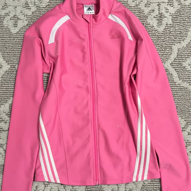 아디다스 핑크 딱붙핏 져지 사이드라인 삼선 슬림핏
