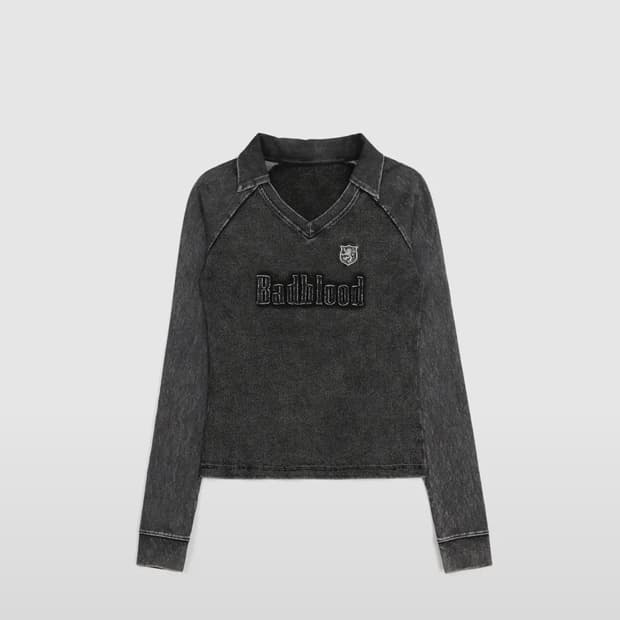 배드블러드 러스티 데님 브이넥 롱슬리브 - 블랙