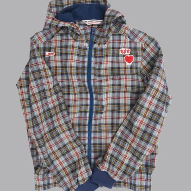 더뮤지엄비지터 체크 후드 자켓 L