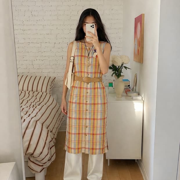 90s Vintage 체크 원피스