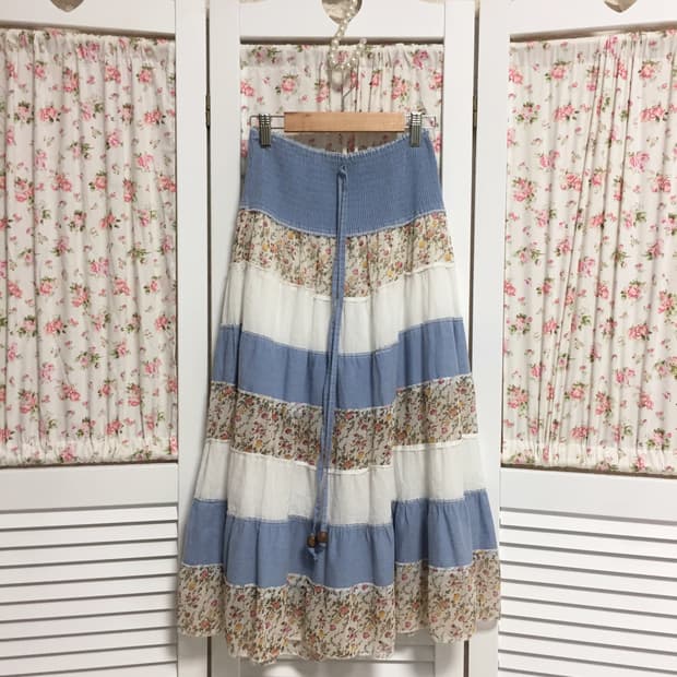 빈티지 데님 잔꽃 패치스커트