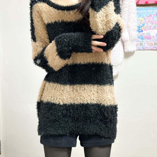 빈티지 브라운 스트라이프 니트 히메갸루 로걀 라떼 헤이세이 히메카지 고딕