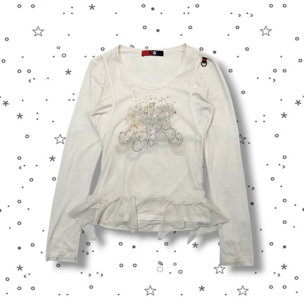 F A6 프릴 스팽글 프린팅 롱슬리브