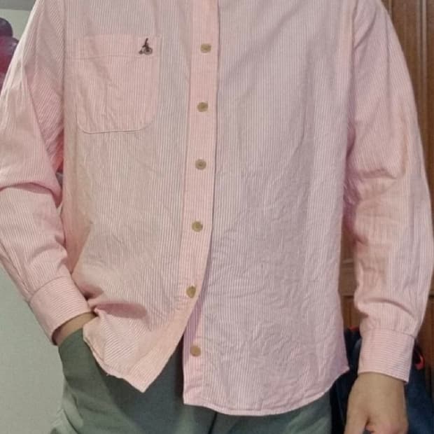 빈폴 핑크 스트라이프 롱슬리브 셔츠  100