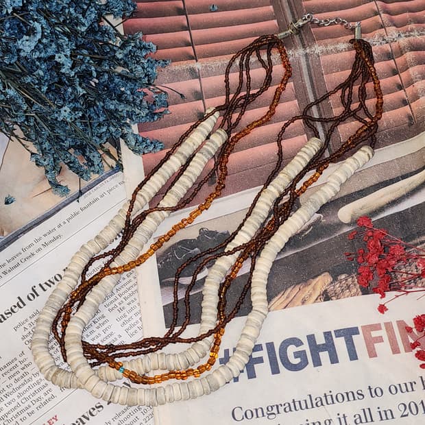 90s 프랑스 빈티지 쥬얼리 히피스타일 비즈 목걸이 빈티지 목걸이