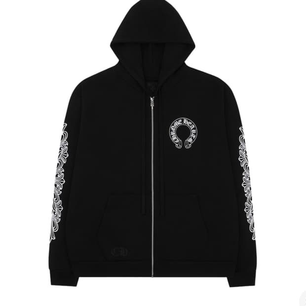 크롬하츠 홀스슈 플로랄 플리스 집업 후드 블랙 XXL 