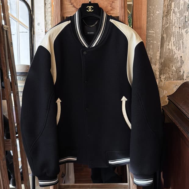 비이커 25SS 울&레더 바시티 자켓