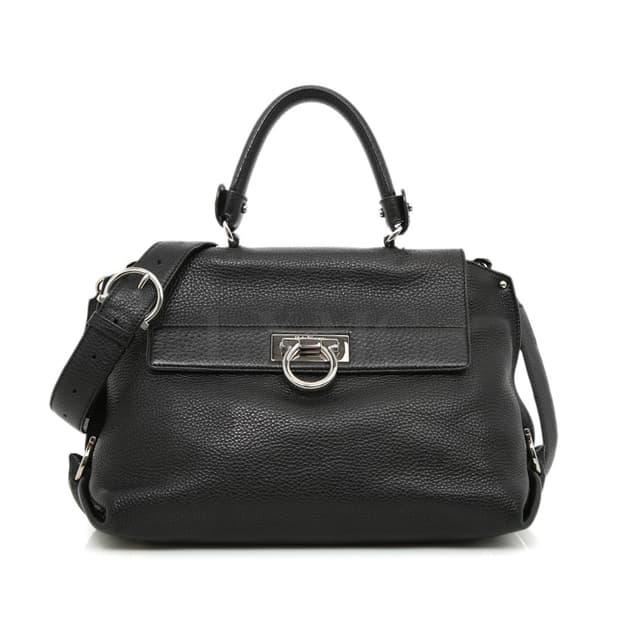 페라가모 소피아 블랙 간치니 토트 플랩 숄더백 21-A896