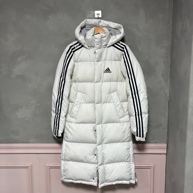아디다스 삼선 덕다운 롱패딩 화이트