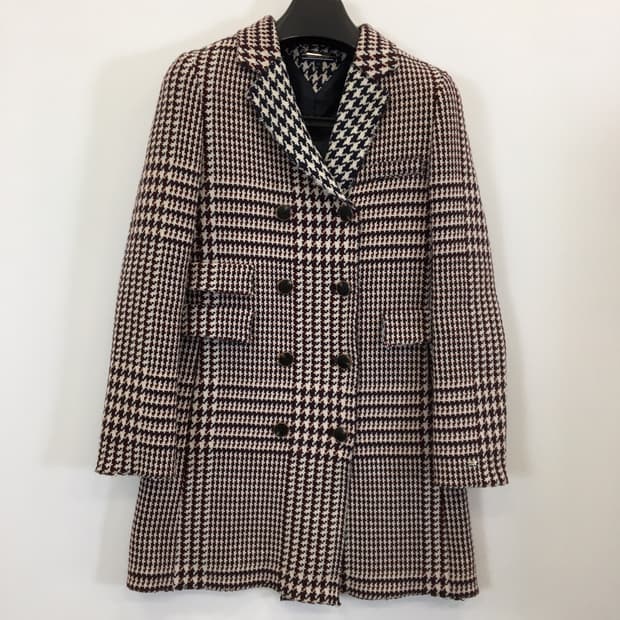 타미힐피거 체크 울 더블코트 XS 