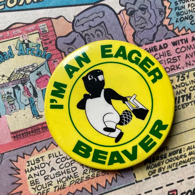 빈티지 Eager beaver 비버 프린팅 핀 버튼 뱃지 브로치 악세사리