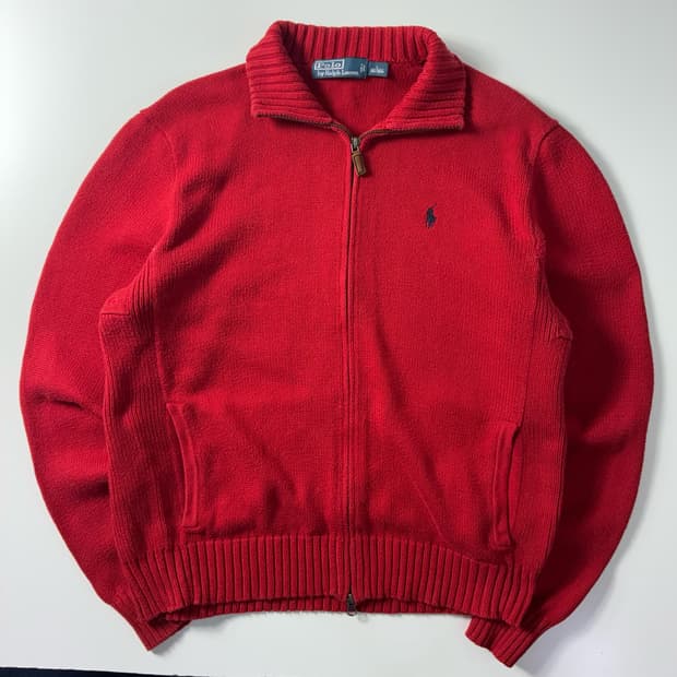 Polo  폴로 랄프로렌 자수 코튼 레드 투웨이 니트집업 