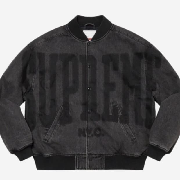 새상품)슈프림 워시드 녹아웃 데님 바시티 자켓 워시드 블랙 L